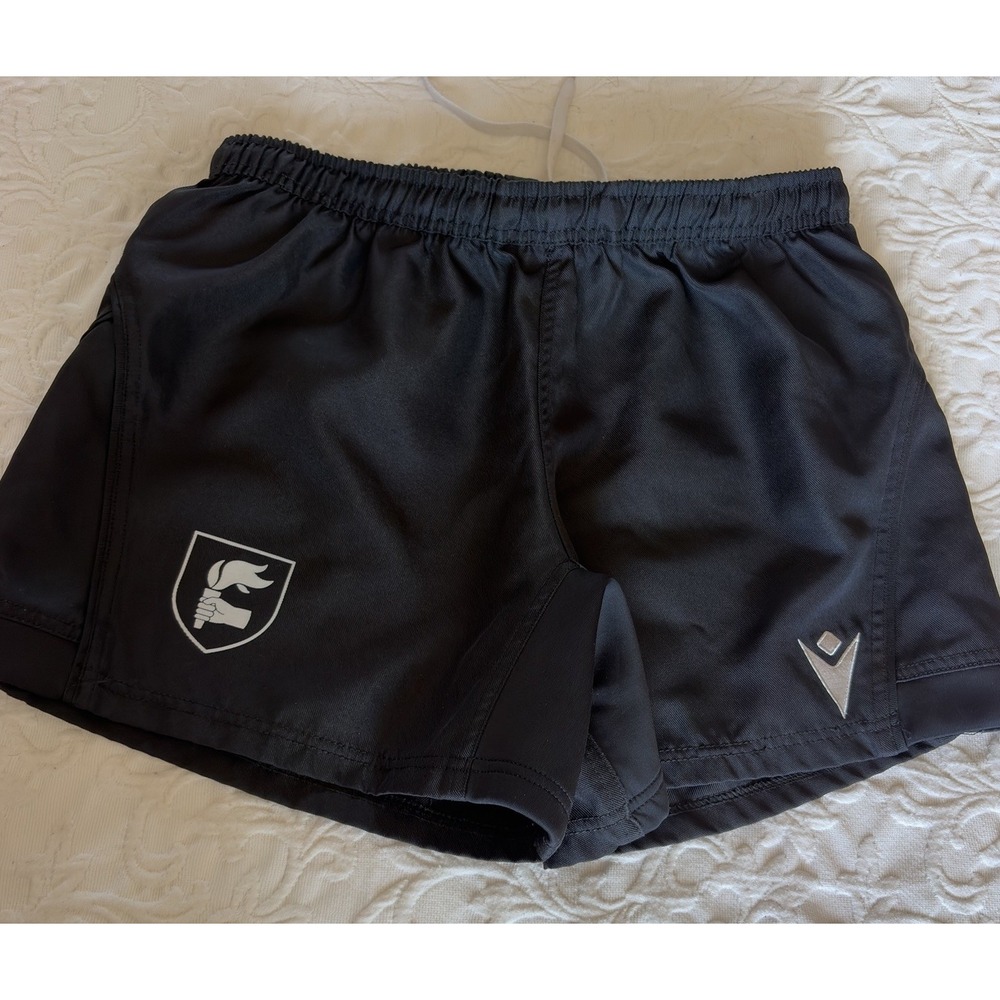 Macron Brentwood College Logo Rugby Shorts Men's L Black Drawstring Athletic